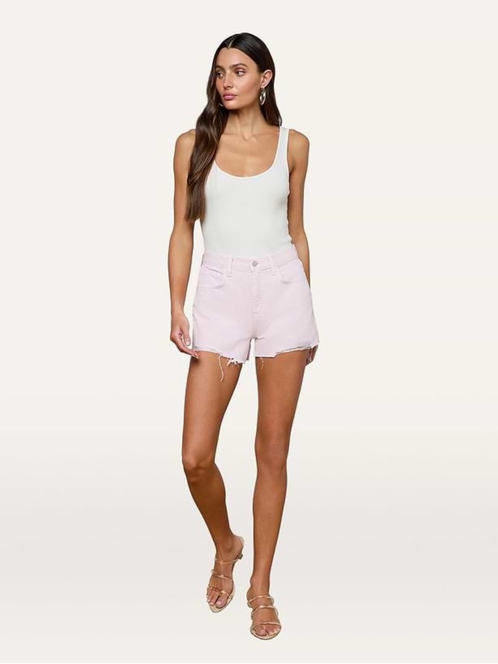 NWT L'AGENCE Beck High Rise Raw Hem Jean Denim Shorts Icy Lilac 31